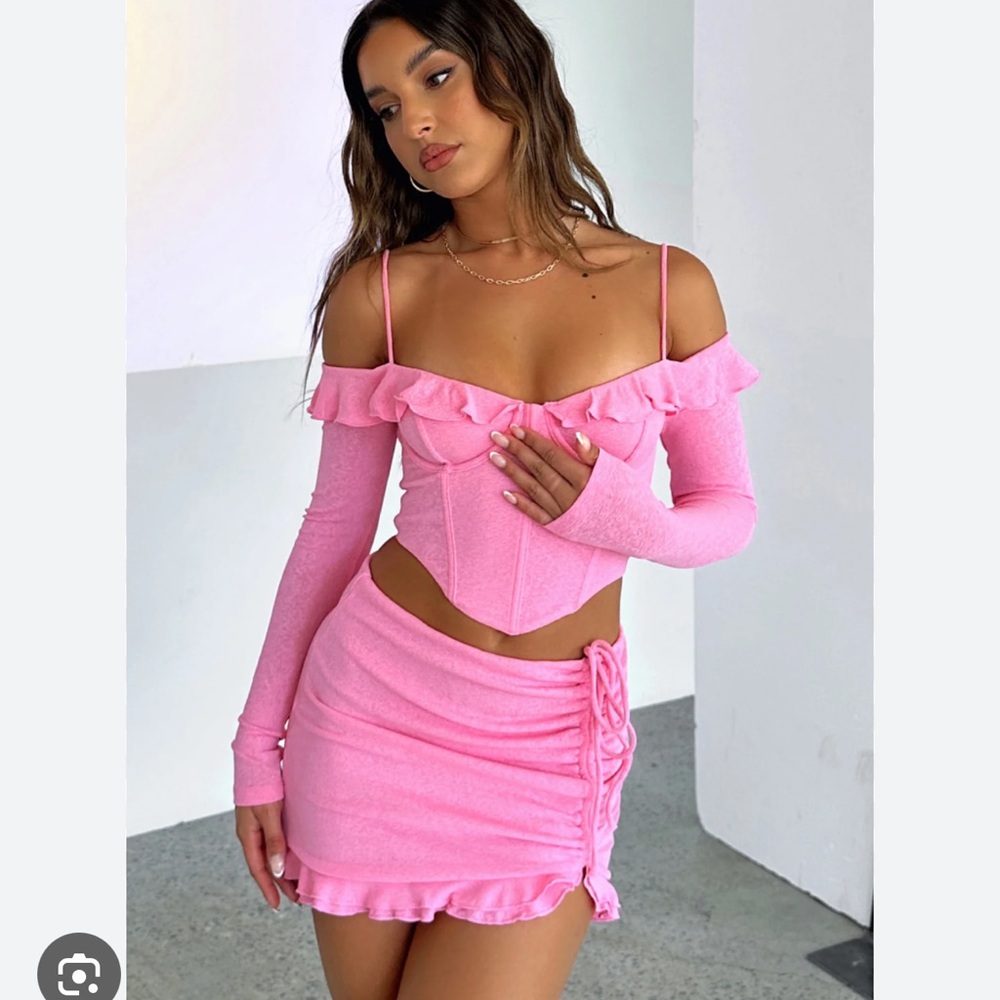 White Fox Boutique Pink Off-Shoulder Set